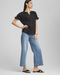 Linen Flutter-Sleeve Popover Top Black - Chico's