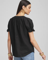 Linen Flutter-Sleeve Popover Top Black - Chico's