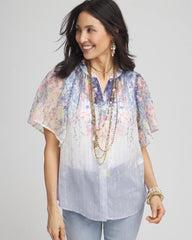Jacquard Flutter-Sleeve Blouse Blue Pearl - Chico's