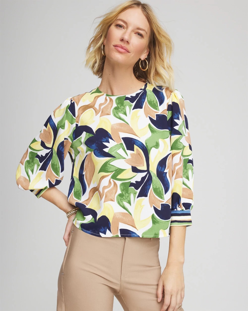Mod Blooms Matte Satin Pullover Panna Cotta - Chico's