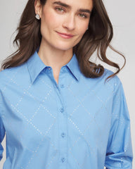 Embellished Stretch Cotton Collared Shirt Tidal Blue - Chico's