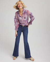 Gingham-Print Georgette Blouse Gooseberry - Chico's