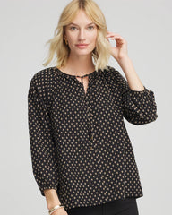 Floral Print Tie-Neck Top Black - Chico's