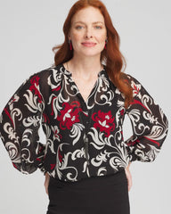 Crinkle Chiffon Floral Blouse Black - Chico's