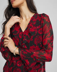 Georgette Clip Dot Ruffle Blouse Carmine Red - Chico's