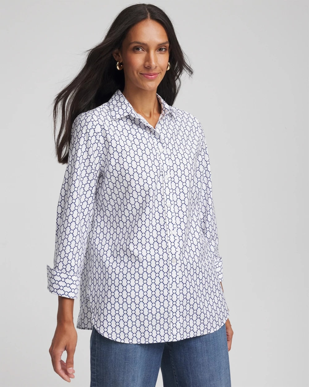 No Iron™ Chain Connection Shirt Passport Blue - Chico's