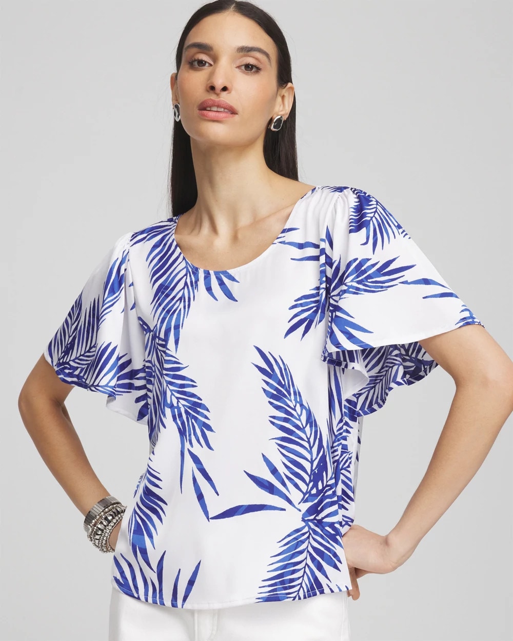 Flutter Sleeve Satin Top Blue Casa - Chico's