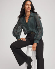 Clip-Dot Billow-Sleeve Blouse Darkest Spruce - Chico's