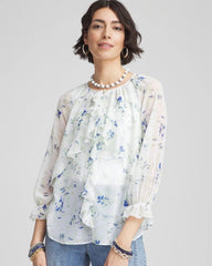 Georgette Sheer Ruffle Blouse Blue Pearl - Chico's