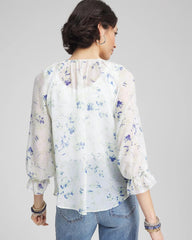 Georgette Sheer Ruffle Blouse Blue Pearl - Chico's