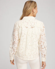 Classic-Fit Collared Lace Shirt English Cream - Chico's