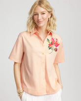 No Iron™ Embroidered Floral Short-Sleeve Shirt Sunset Peach - Chico's