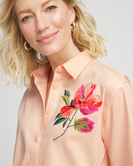 No Iron™ Embroidered Floral Short-Sleeve Shirt Sunset Peach - Chico's