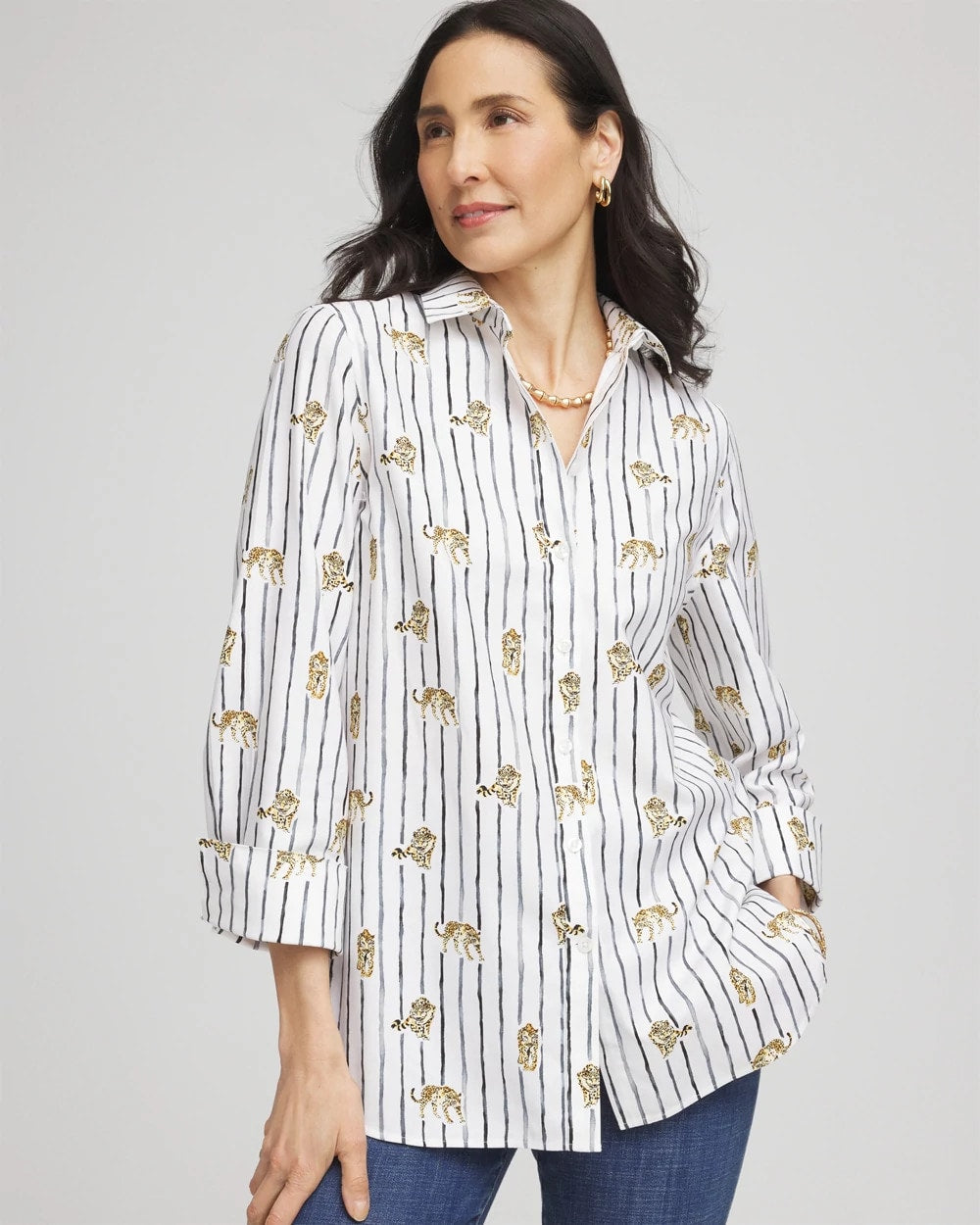 No Iron™ Leopard Graphic Shirt Optic White - Chico's