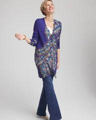 Ella Peacock-Print Cardigan Sweater Dark Cobalt - Chico's