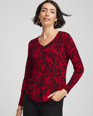Ella Printed V-Neck Sweater Carmine Red - Chico's