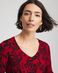Ella Printed V-Neck Sweater Carmine Red - Chico's