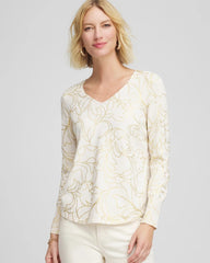 Ella Foiled V-Neck Sweater English Cream - Chico's