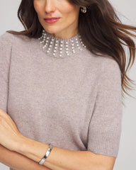 Cashmere Pearl Mockneck Sweater Taupe Heather - Chico's