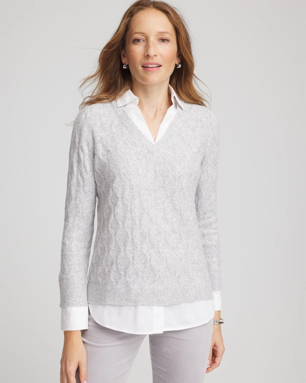 Classic Built-In Shirt Knit Sweater Classic Gray - Chico's