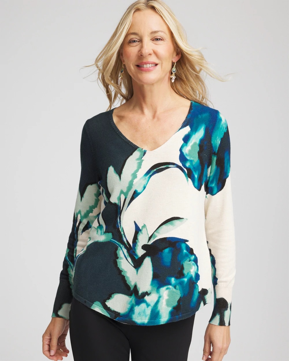 Ella Glacier V-Neck Pullover Teal Shadow - Chico's