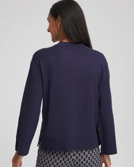 Button Sleeve Crewneck Pullover Passport Blue - Chico's