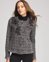 Embroidered Metallic Tweed Cardigan Gray - Chico's