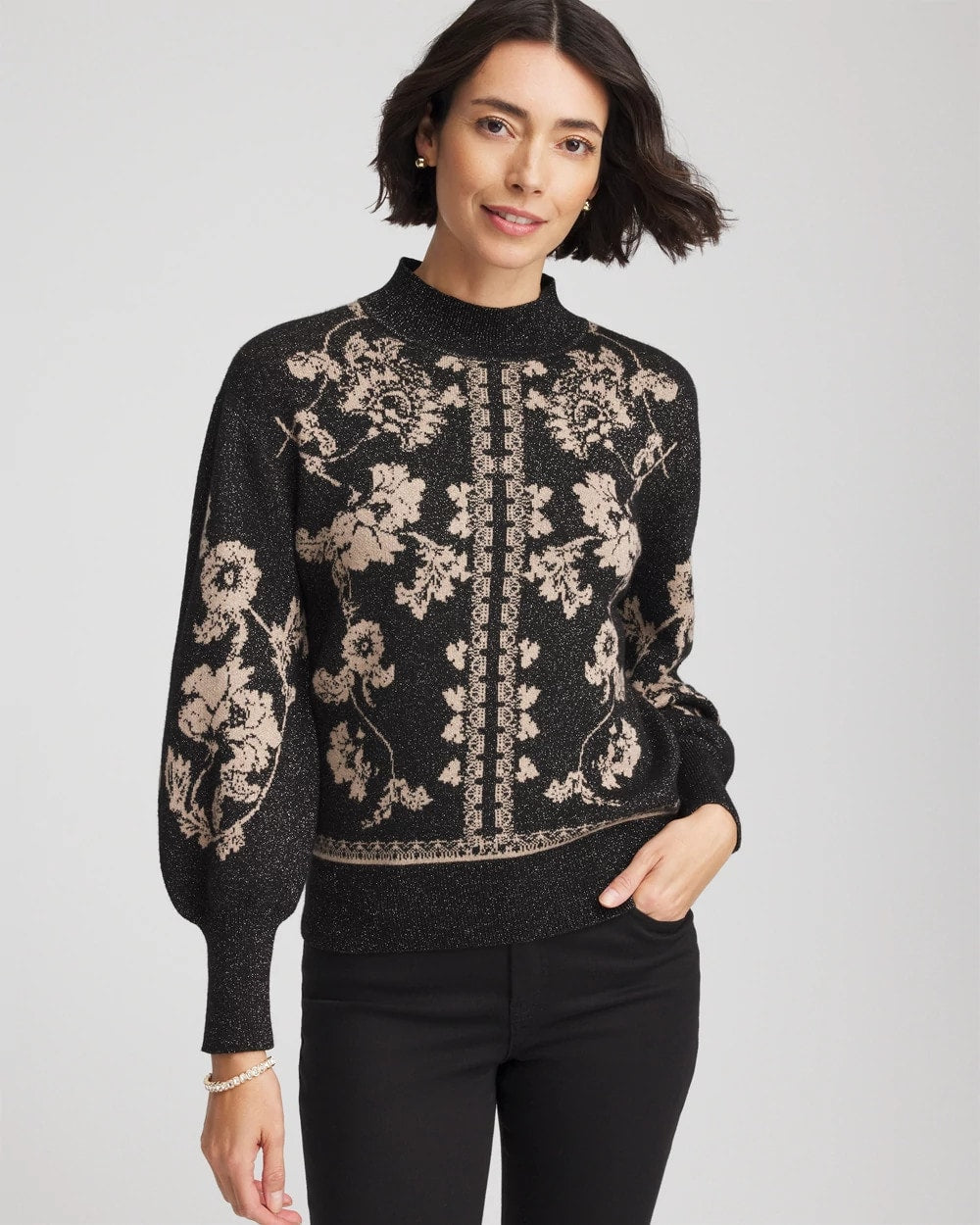Bryne Jacquard Mockneck Pullover Black - Chico's
