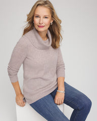 Cowlneck Cashmere Pullover Tunic Taupe Heather - Chico's