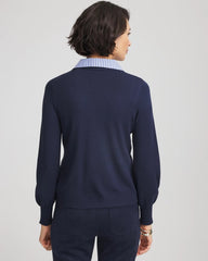 Striped Collared Cardigan Sweater Passport Blue - Chico's