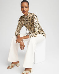 Ella Mockneck Animal-Print Pullover Sweater English Cream - Chico's