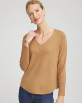 Ella V-Neck Embellished Pullover Sweater Faux Camel Heather - Chico's