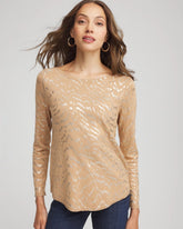 Ella Boatneck Foiled Pullover Sweater Faux Camel Heather - Chico's