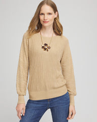 Textured Zebra Print Dolman Sleeve Sweater New Camel Heather - Chico's