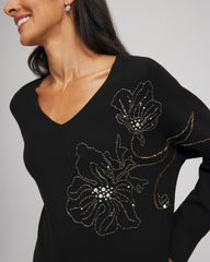 Floral Embellished Dolman V-Neck Pullover Black - Chico's