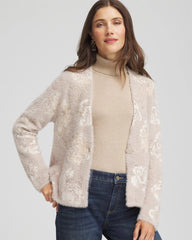 Fuzzy Jacquard Boyfriend Cardigan English Cream - Chico's