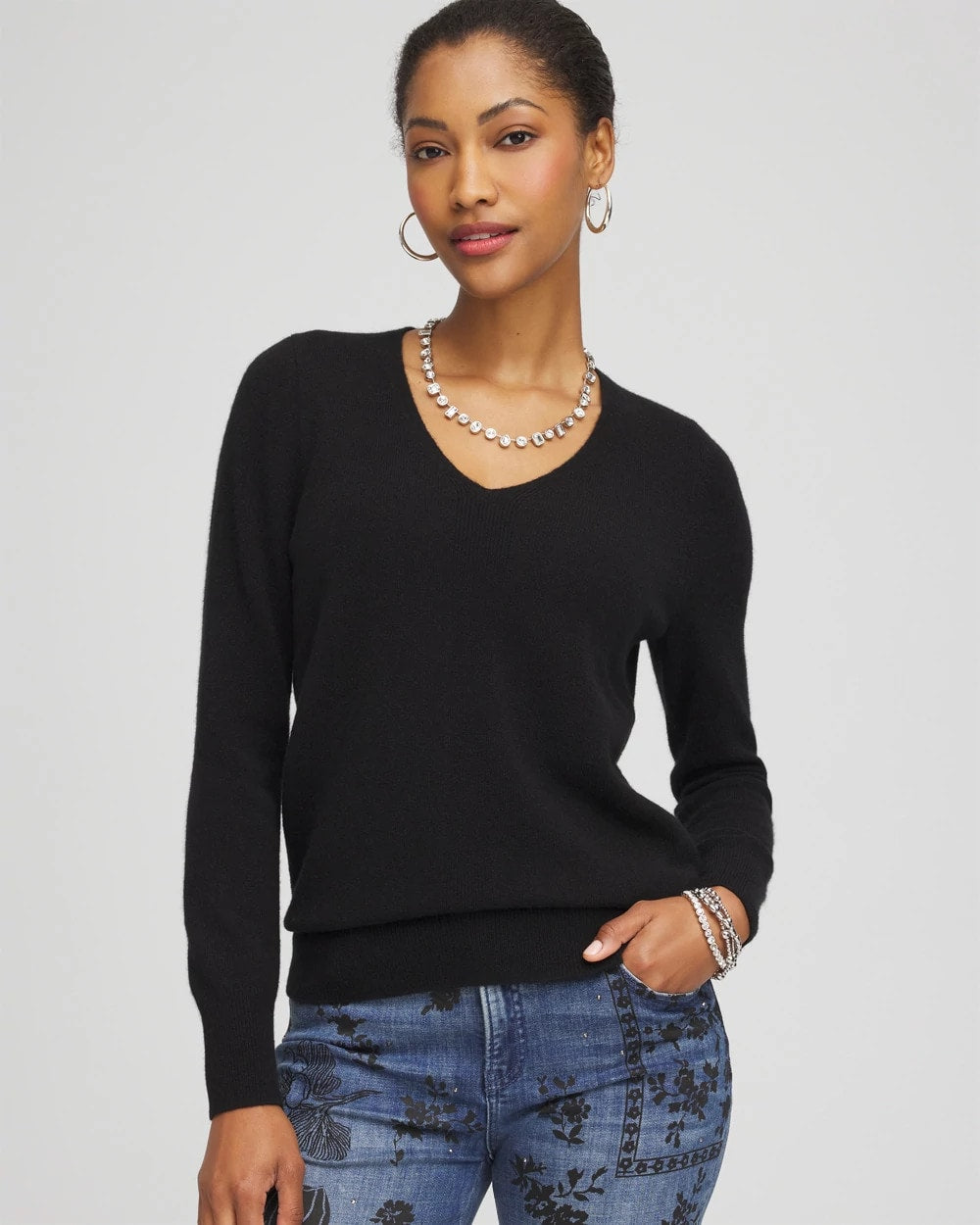 Relaxed V-Neck Cashmere Sweater Black - Chico's