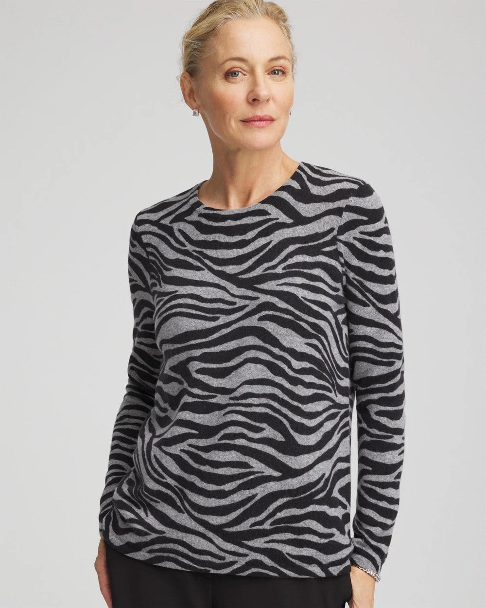 Cashmere Zebra Long-Sleeve Pullover Sweater Black - Chico's