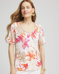Floral Print Crochet-Trim Pullover Sweater Alabaster - Chico's