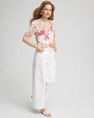 Floral Print Crochet-Trim Pullover Sweater Alabaster - Chico's