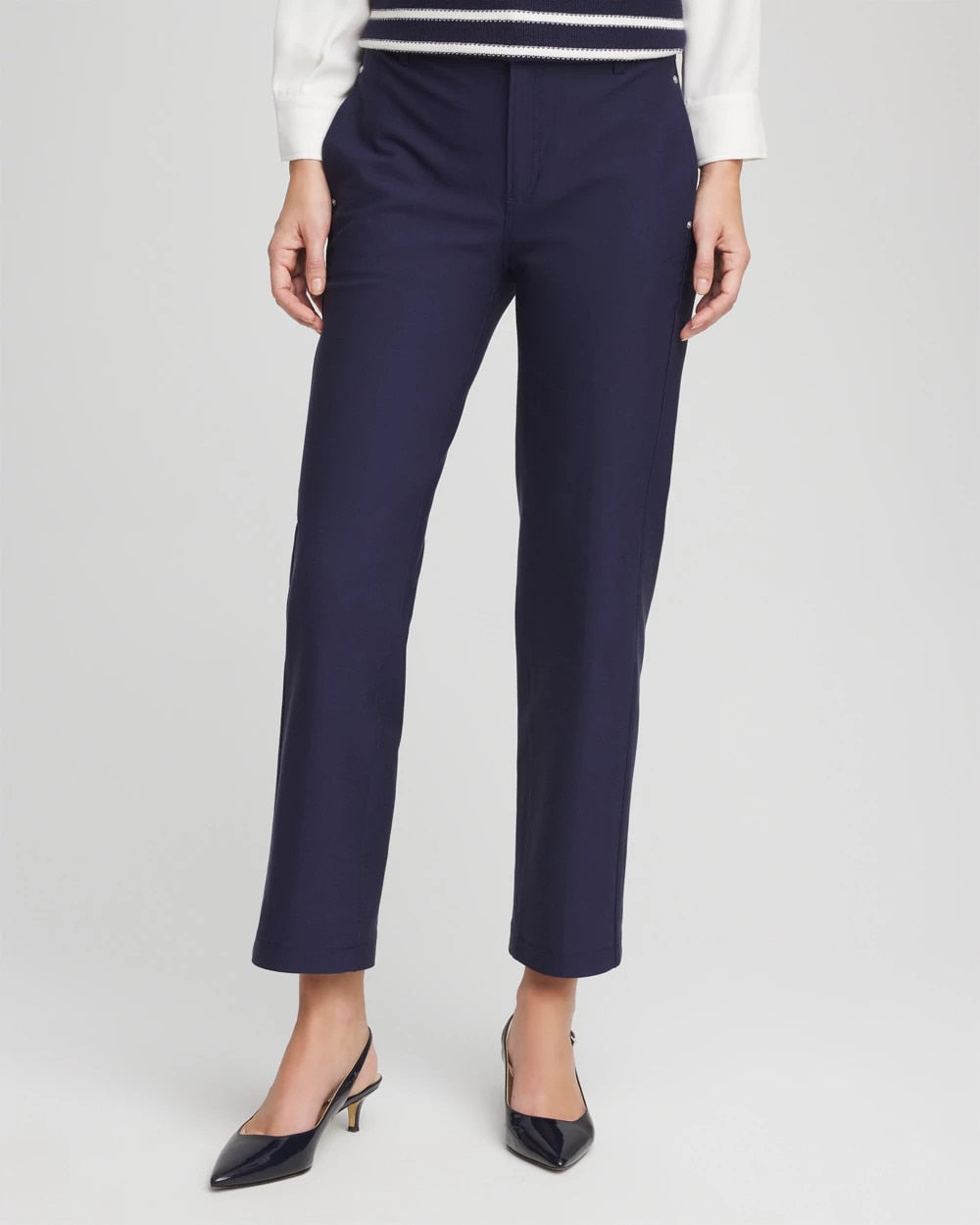Cotton Straight Ankle Trousers Passport Blue - Chico's