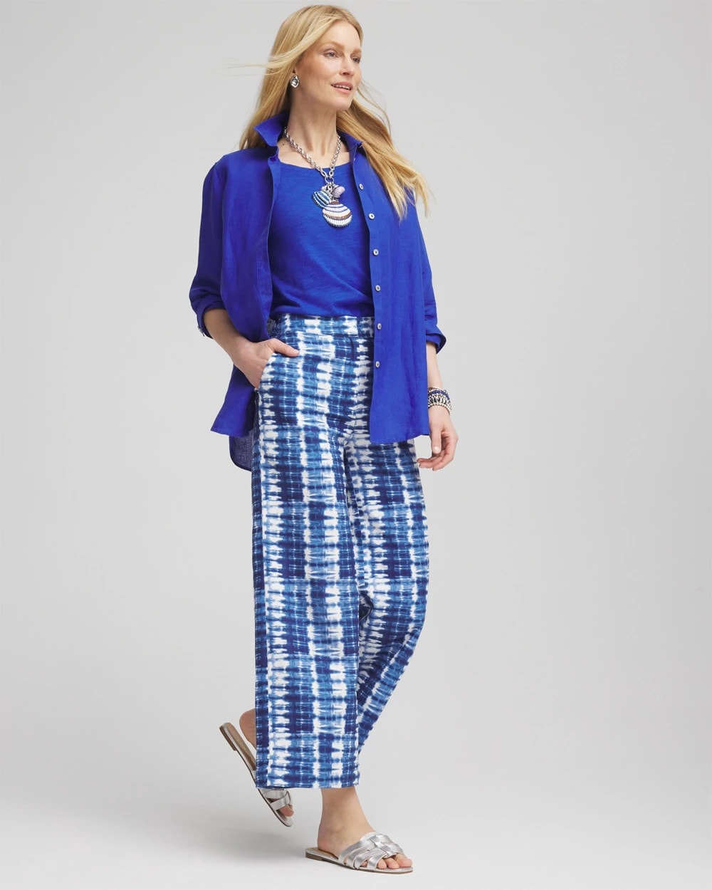 Tie-Dye Linen Cropped Pants Blue - Chico's