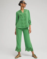 Petite Satin Eyelet Hem Culottes Verdant Green - Chico's