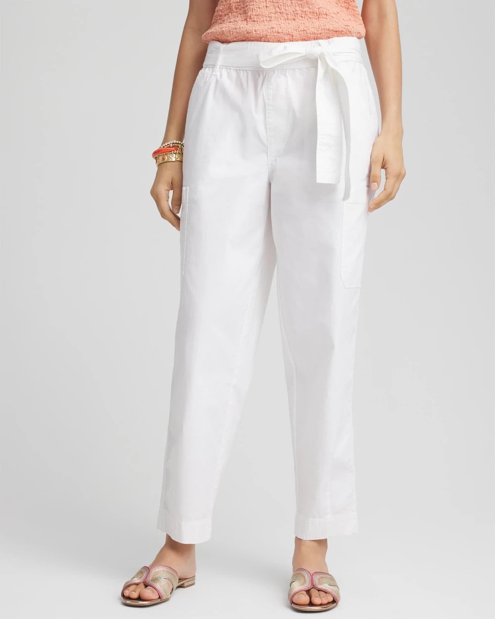 Poplin Pull-On Tapered-Leg Cropped Pants Alabaster - Chico's