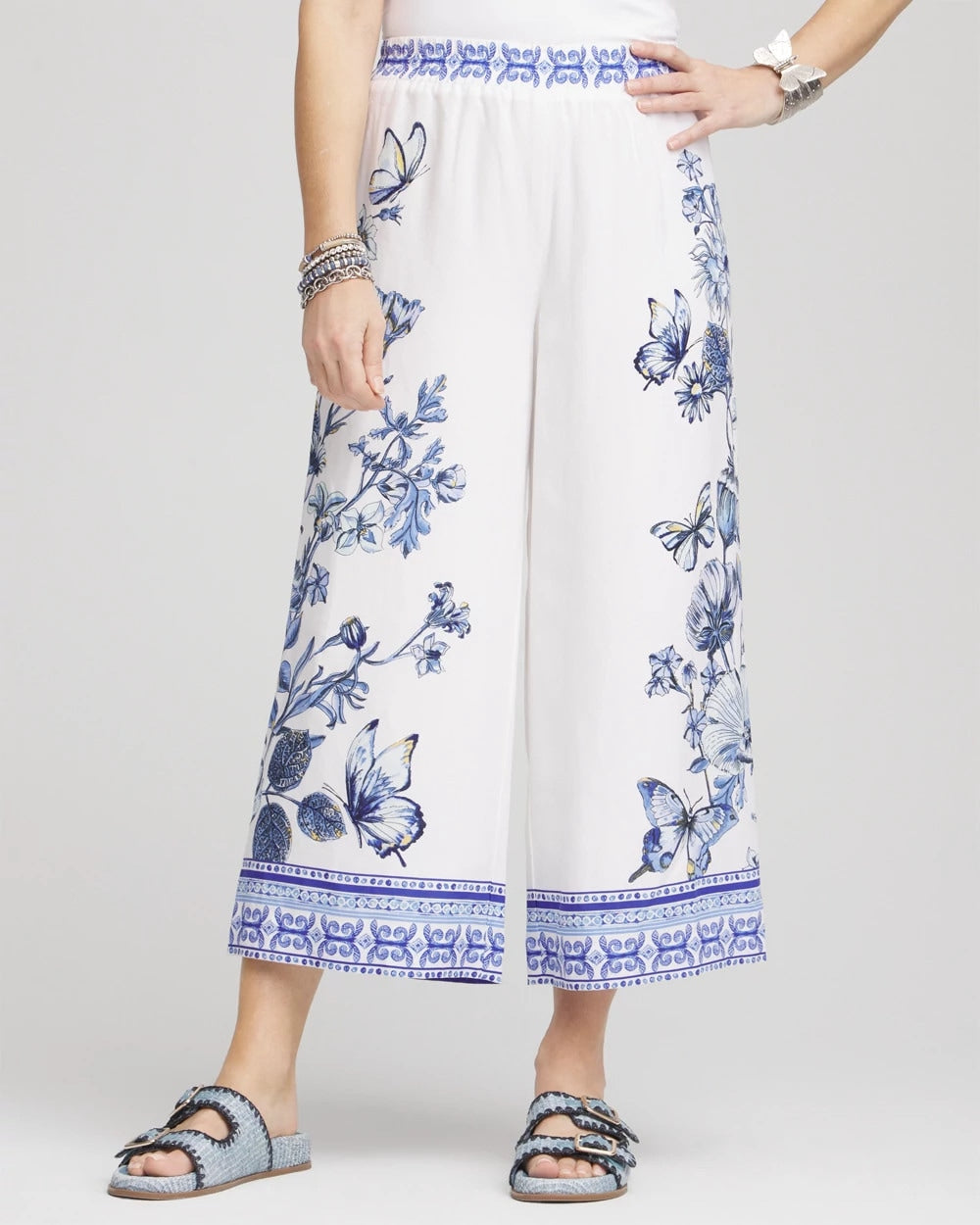 Butterfly Pull-On Linen Cropped Pants Alabaster - Chico's