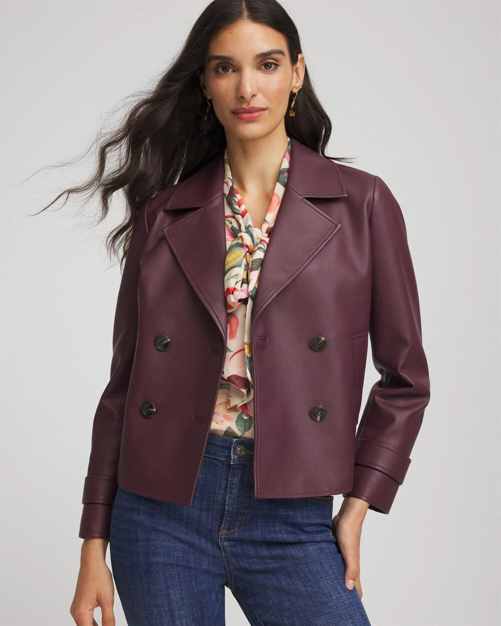 Faux Leather Trench Coat Blackened Burgundy - Chico's