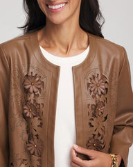 Floral Cutwork Faux Leather Jacket Chocolate Truffle - Chico's