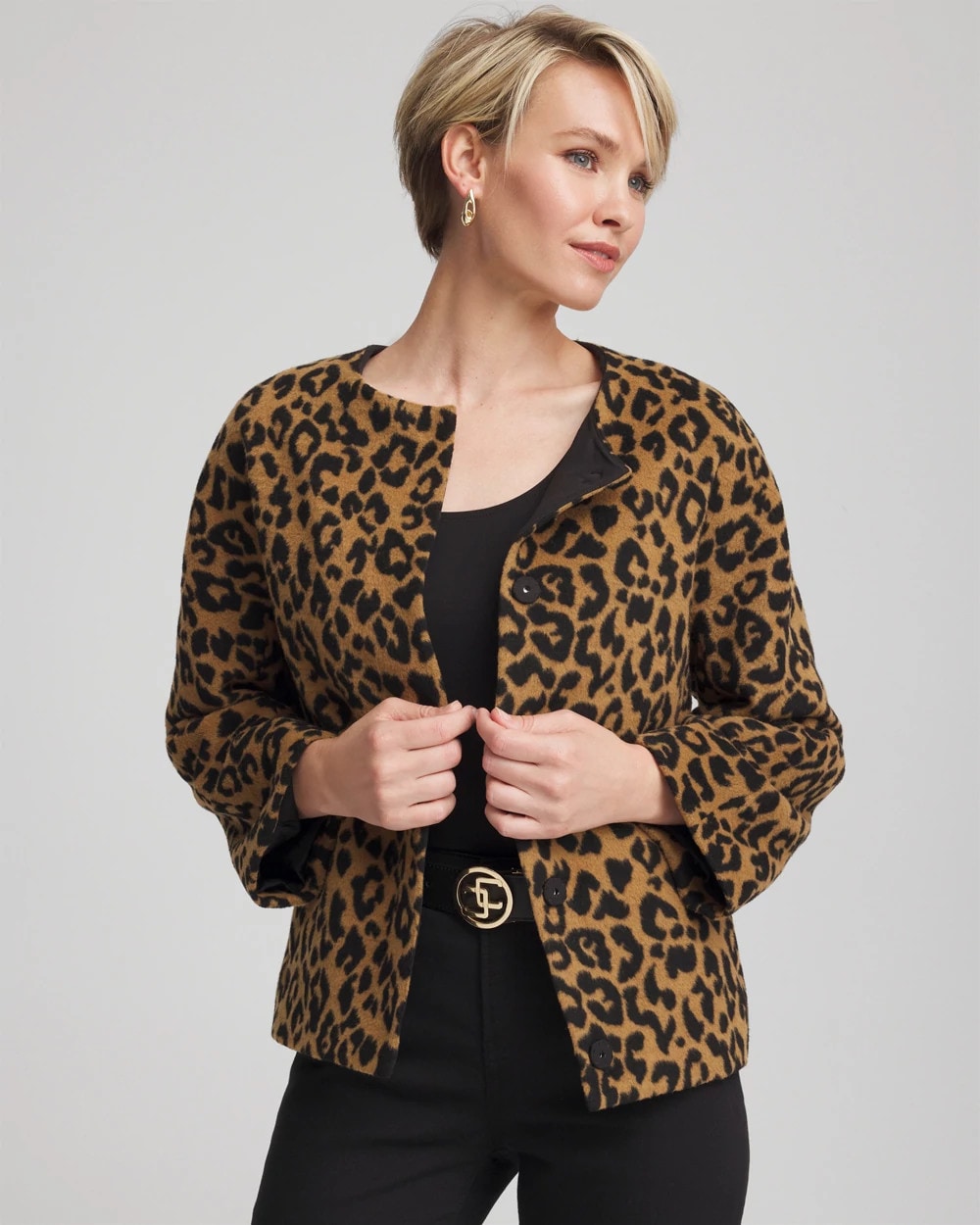 Fuzzy Collarless Animal Print Jacket Camel - Chico's