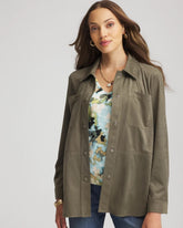Suede Collared Long-Sleeved Shacket Nettle Leaf - Chico's