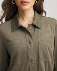Suede Collared Long-Sleeved Shacket Nettle Leaf - Chico's